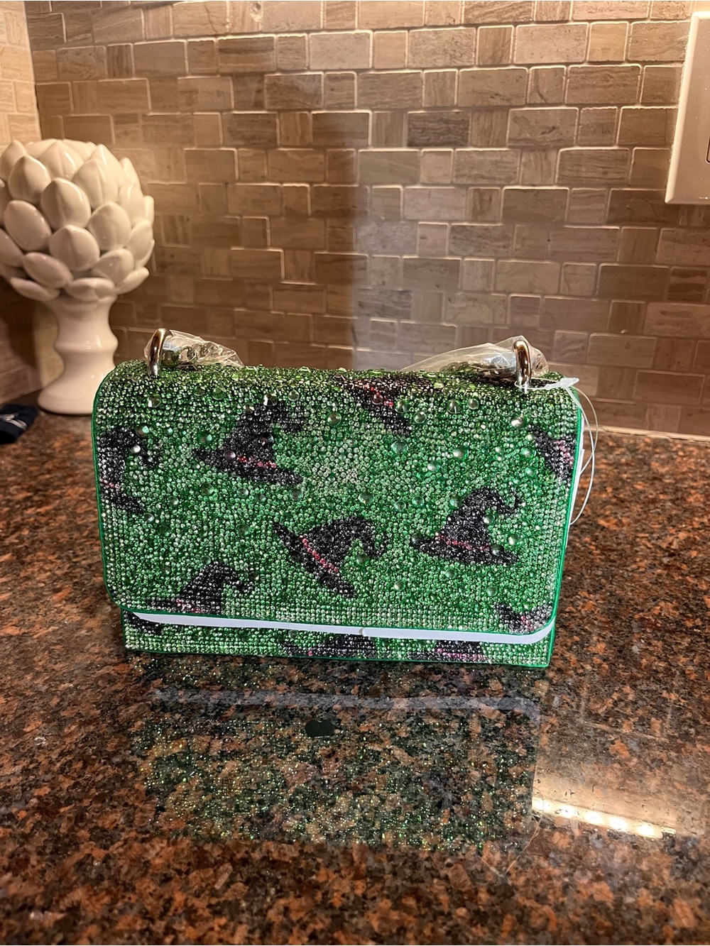 Betsy Johnson Green Rhinestone Witch Bag